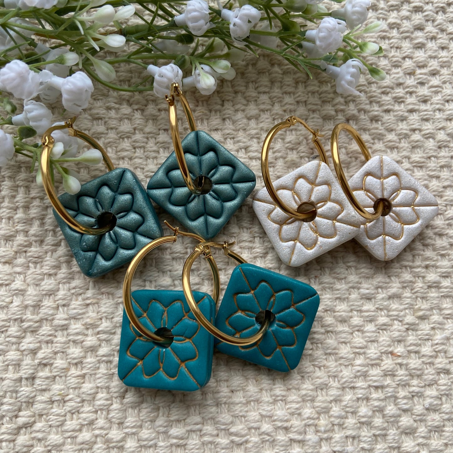 Boucles d'oreilles anneaux et "Tuiles Florales"